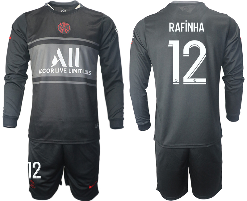 Men 2021-2022 Club Paris St German Second away black Long Sleeve #12 Soccer Jersey